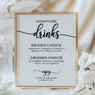 Poster Signature Boissons Élégant Script Mariage Signal