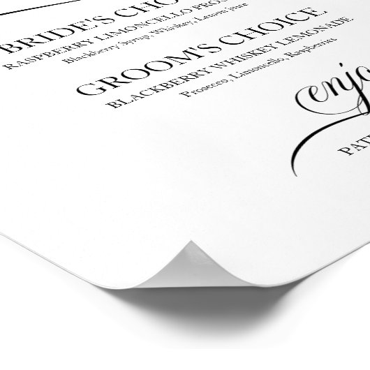 Poster Signature Boissons Élégant Script noir (Coin)
