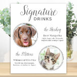 Poster Signature Boissons Élégante Argent Pet Mariage Pho<br><div class="desc">Signature Cocktails de vos animaux de compagnie ! Inclure votre meilleur chien, meilleur chat et tout animal de compagnie dans votre mariage avec son bar à boissons signature pour vos invités. Parfait pour les amoureux de les chiens, et un bar spécial chien sera un succès à votre mariage. Élégant script...</div>