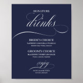 Poster Signature Boissons Élégante Marine Bleu Mariage Si (Devant)
