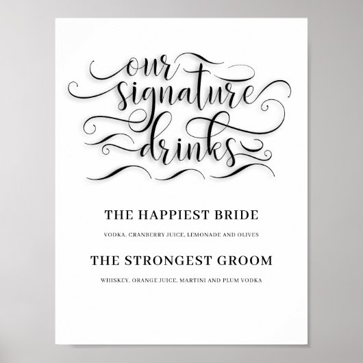 Poster Signature Boissons Mariage Bar Signer (Devant)