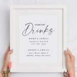 Poster Signature Boissons - Mariage | Menu Cocktail<br><div class="desc">Servez vos cocktails dans le style avec cet élégant panneau mariage Signature Drinks, avec un design moderne noir et blanc avec espace pour les choix de boissons de la mariée et du marié. Parfait pour l'affichage à votre bar ou à la réception, ce poster de menu cocktail ajoute une touche...</div>