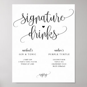 Poster Signature Boissons Mariage Signet Calligraphie rus