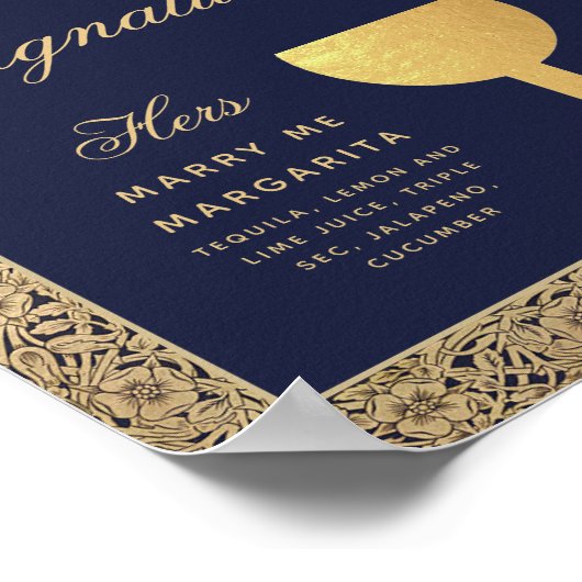 Poster Signature Boissons Marine Bleu Rose or Signé Maria (Coin)