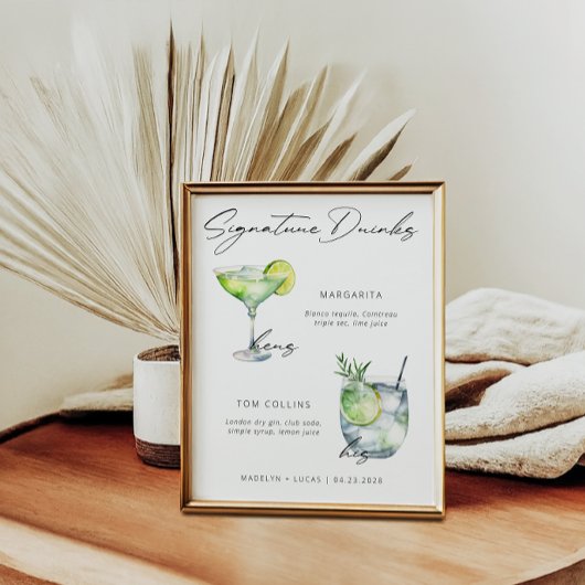 Poster Signature Boissons Moderne Noir Blanc