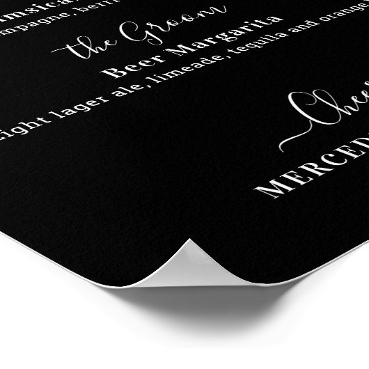 Poster Signature Boissons Noir Mariage personnalisé Bar (Coin)