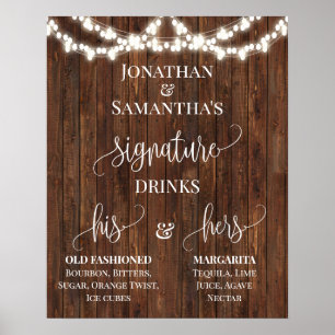 Poster Signature Boissons Réception de mariage Signal rus