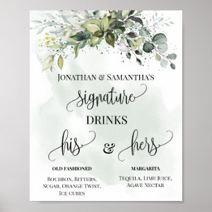 Poster Signature Boissons Réception Mariage Eucalyptus Si