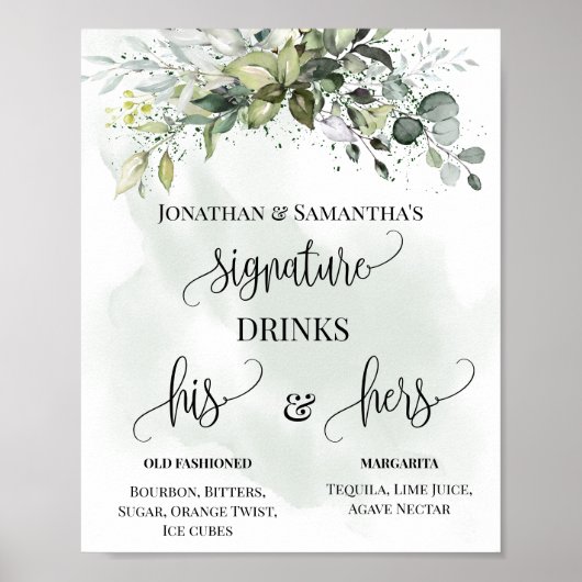 Poster Signature Boissons Réception Mariage Eucalyptus Si (Devant)