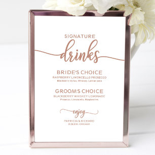 Poster Signature Boissons Rose or Copper Mariage Signal