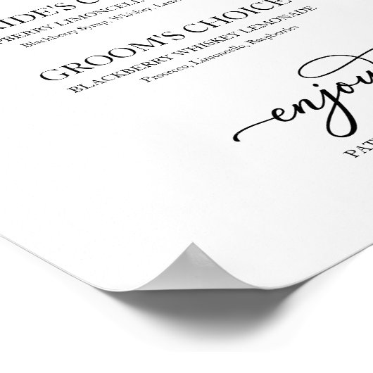 Poster Signature Boissons Script noir chic (Coin)