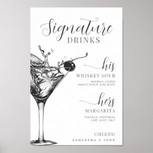 Poster Signature Boissons Ses Hers Bride Groom Cocktail B