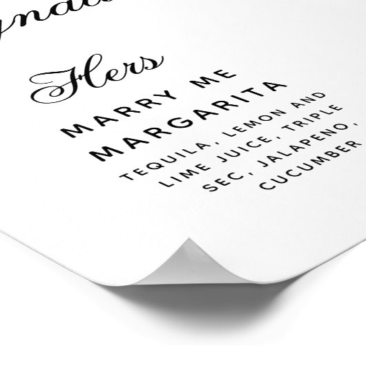 Poster Signature Boissons Simple Noir & Blanc Mariage Sig (Coin)