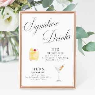 Poster Signature Boissons Vintage Elegance Script Mariage