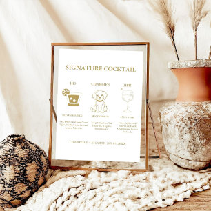 Poster Signature Chic Gold Coctail Boire Bar Mariage Sign