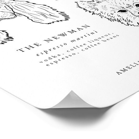 Poster Signature Chien moderne Boissons Mariage Bar Anima (Coin)