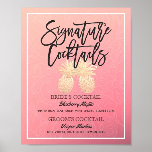 Poster Signature Cocktail Boisson Menu Mariage Décor Post (Devant)