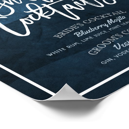 Poster Signature Cocktail Boisson Menu Mariage Décor Post (Coin)
