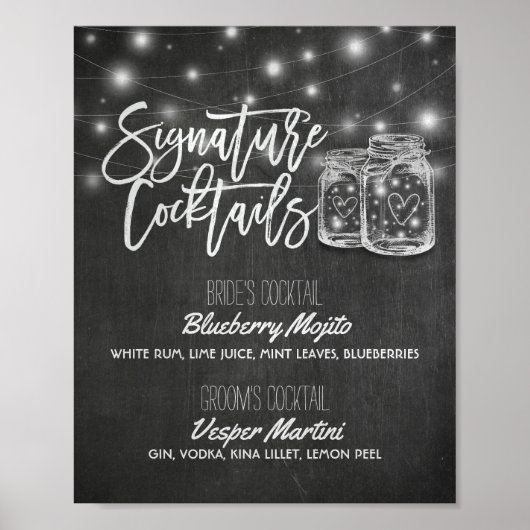 Poster Signature Cocktail Boisson Menu Mariage Décor Sign (Devant)