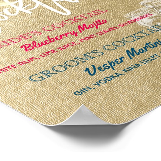 Poster Signature Cocktail Boisson Menu Mariage Décor Sign (Coin)