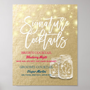 Poster Signature Cocktail Boisson Menu Mariage Décor Sign