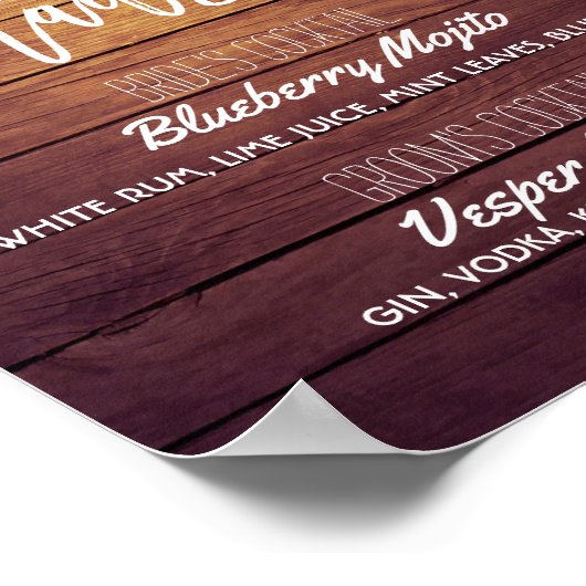 Poster Signature Cocktail Boisson Menu Mariage Décor Sign (Coin)