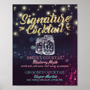 Poster Signature Cocktail Boisson Menu Mariage Décor Sign