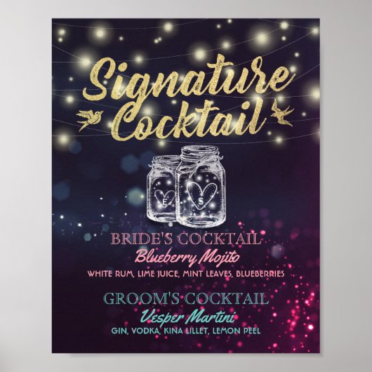 Poster Signature Cocktail Boisson Menu Mariage Décor Sign (Devant)