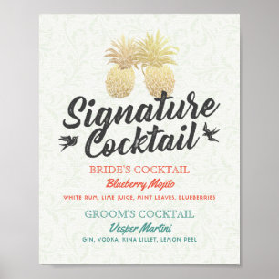 Poster Signature Cocktail Boisson Menu Mariage Décor Sign