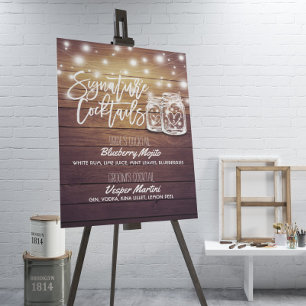 Poster Signature Cocktail Boisson Menu Mariage Décor Sign