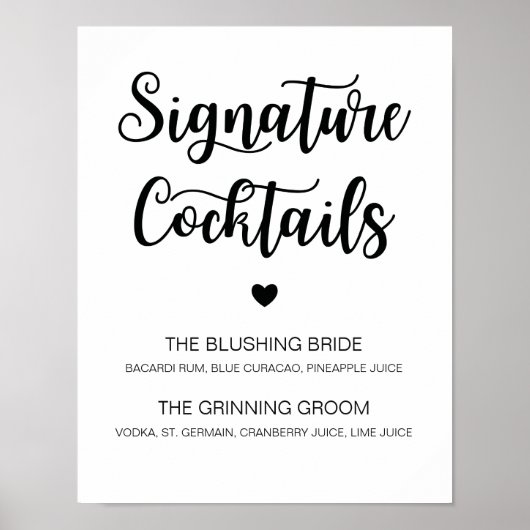 Poster Signature Cocktail Mariage Signal Moderne Calligra (Devant)