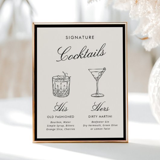 Poster Signature Cocktails Classique Calligraphie Vieux A