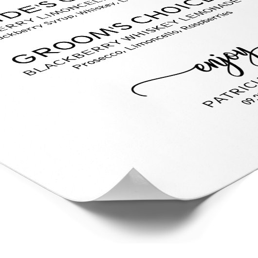 Poster Signature Cocktails Élégant Script Mariage Signal (Coin)