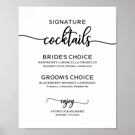 Poster Signature Cocktails Élégant Script Mariage Signal (Devant)