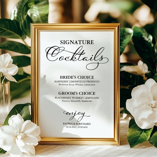 Poster Signature Cocktails Élégant signe de mariage