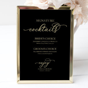 Poster Signature Cocktails Gold Script Black Sign