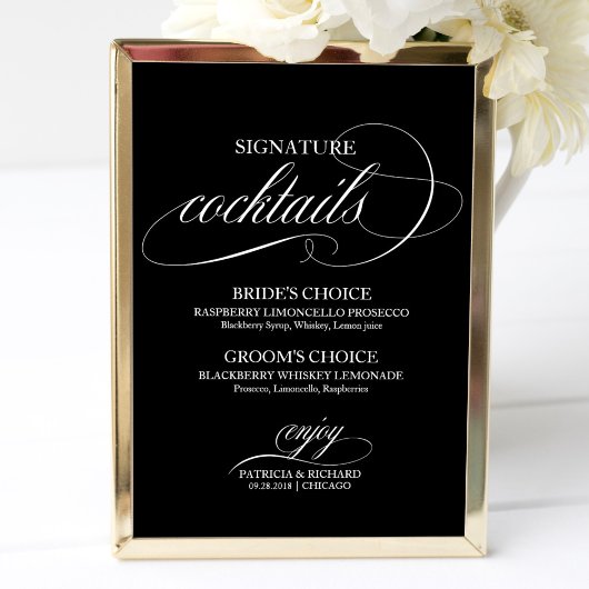 Poster Signature Cocktails Mariage noir blanc