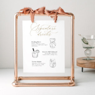 Poster Signature Cocktails Signer avec des illustrations 