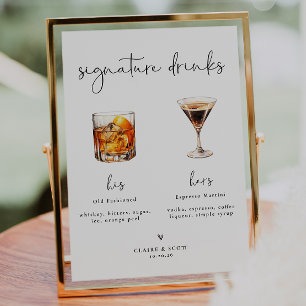 Poster Signature Cute Boissons Panneau Mariage de signatu