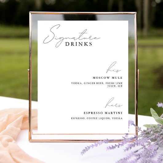 Poster Signature de calligraphie noir intemporel Boissons