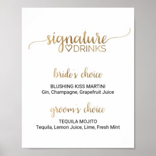 Poster Signature de calligraphie or simple Boissons Signa