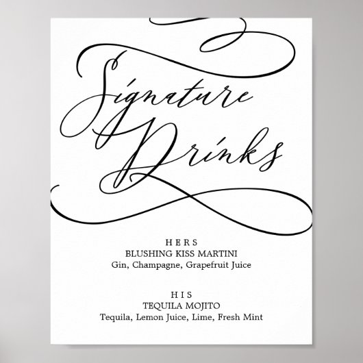 Poster Signature de calligraphie romantique Boissons (Devant)