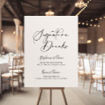 Poster Signature De Calligraphie Stylisée Idyllique Boiss<br><div class="desc">Ce panneau de signature calligraphie idyllique et élégant est parfait pour un mariage rustique. Le design sobre et élégant présente une typographie de script classique et sophistiquée en noir et blanc. Personnalisez le panneau avec les noms de la mariée et du marié et leur choix de boisson préférée.</div>