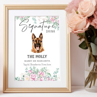 Poster Signature de chien berger allemand Signet boisson