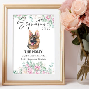 Poster Signature de chien berger allemand Signet boisson