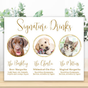Poster Signature Drinks Elegant Gold 3 Photo Pet Wedding