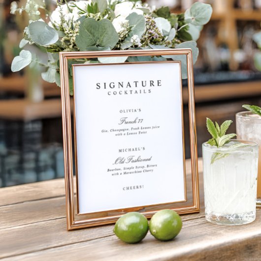 Poster Signature Drinks Elegant Simple Wedding Bar Sign