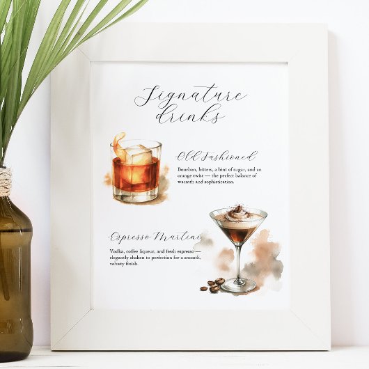 Poster Signature Drinks Signs | Watercolor Cocktails