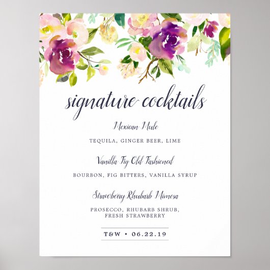 Poster Signature Fleur Vibrante Cocktail Menu Signer (Devant)