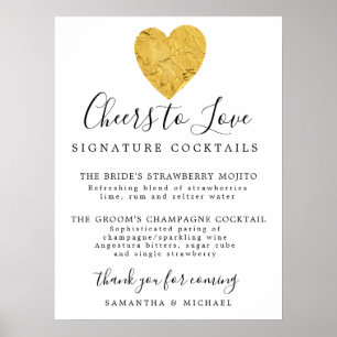 Poster Signature Gold Heart Cocktails Mariage Bar Signal